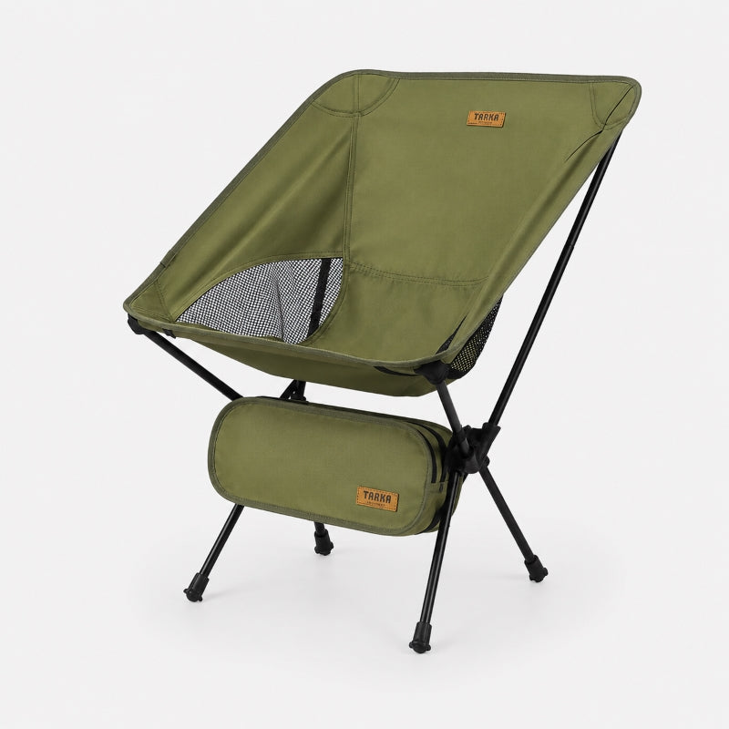 Folding camping chair in olive green — portable foldable camping chair with aluminium frame
