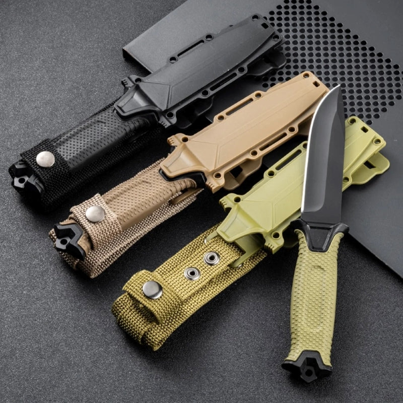 Fixed blade survival knives with sheaths, tactical camping knives available in multiple colors