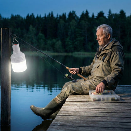 USB rechargeable LED camping light hanging by dock, portable outdoor light for fishing, camping and night activities