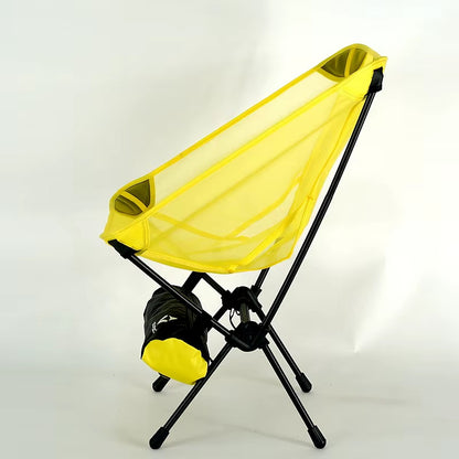 570g ultralight camping chair in yellow, packed size comparison