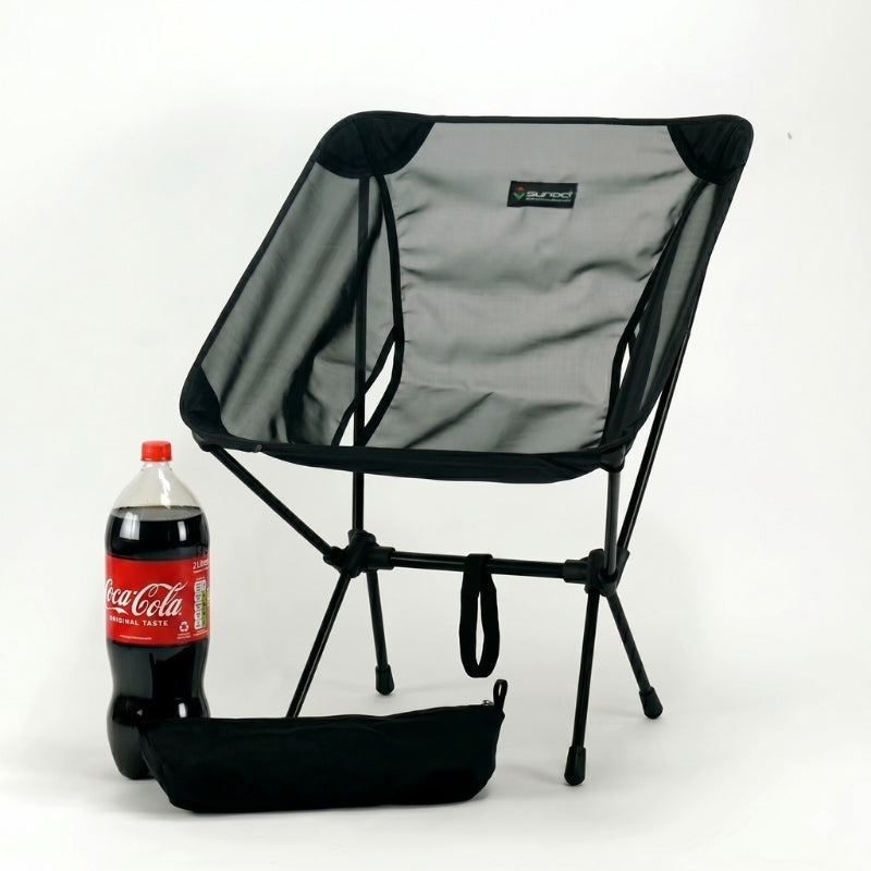 570g ultralight folding camping chair in black, front view