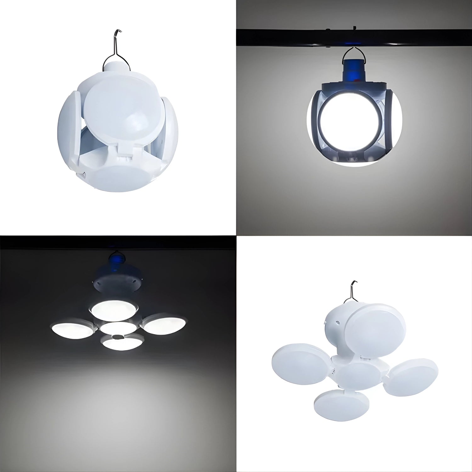 Collage of a hanging light fixture in different lighting conditions