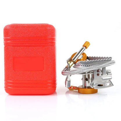 Red textured case with a campingt stove on a white background